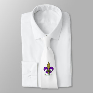 Corbata Fleur De Lis Colorido de Mardi Gras sobre Blanco