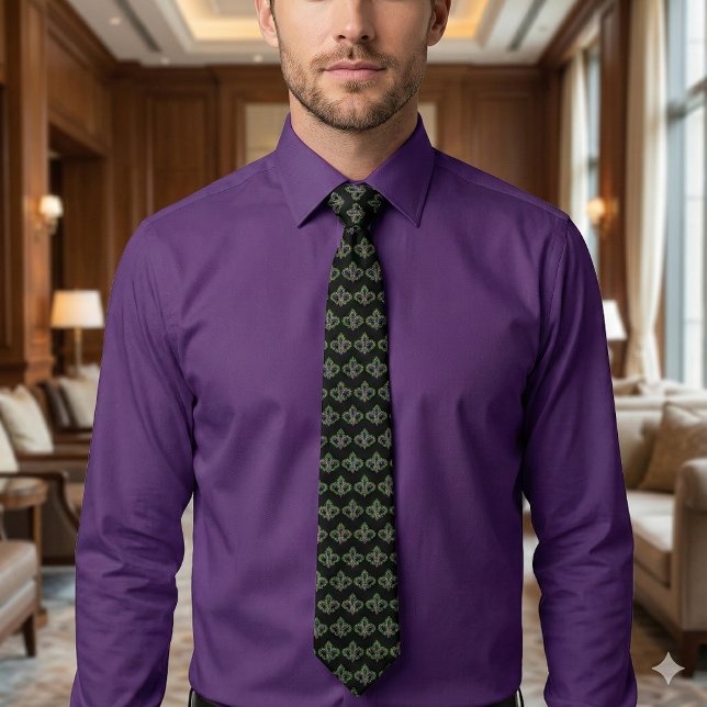 Corbata Fleur-de-Lis de Mardi Gras (Mardi Gras Fleur-de-Lis Neck Tie)