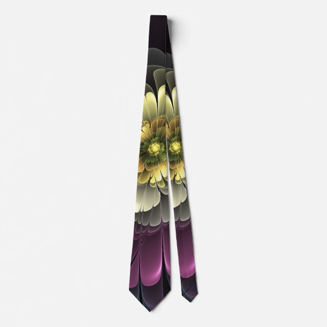 Corbata Flor abstracta moderna purpura gris khaki (Anverso)