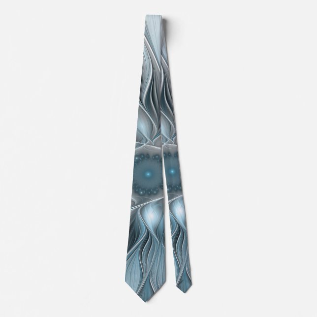 Corbata Flor alegre Abstracto Floral Gris azul Fractal (Anverso)