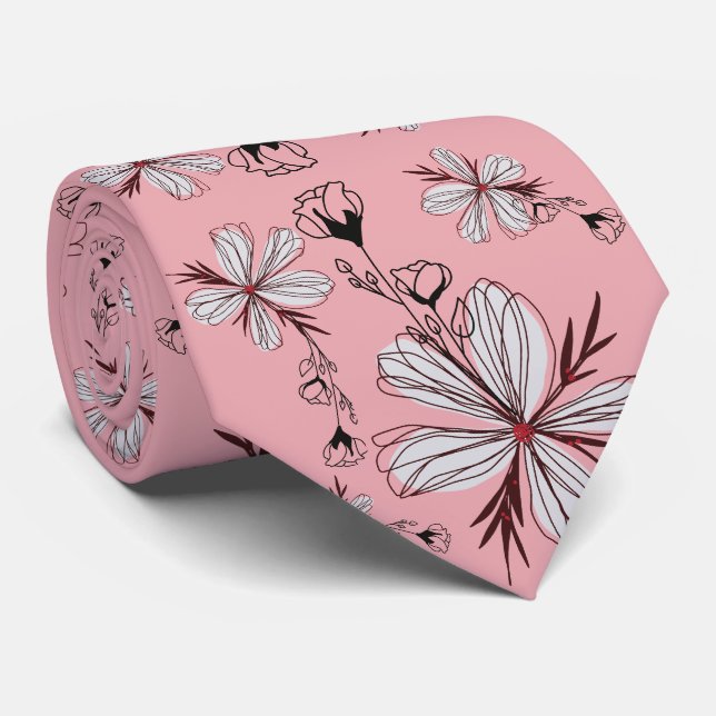 CORBATA FLOR BLANCA CON FONDO ROSA (Enrollado)