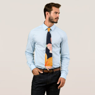Corbata Flor de acuarela azul negro elegante moderna