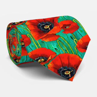 Corbata Flor de amapola patrón transparente rojo verde flo