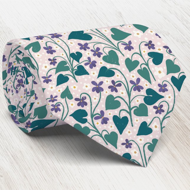 Corbata Flor de Anémona Violeta de Madera Impresión Botáni (Wild wood violet flower botanical wildflower pattern in block print style neck tie)
