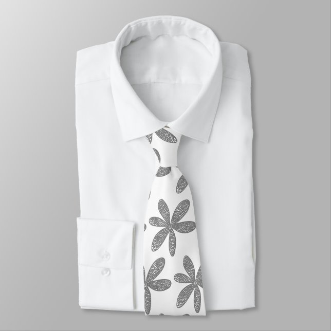 Corbata Flor de bonito - Gris sobre blanco (Atado)
