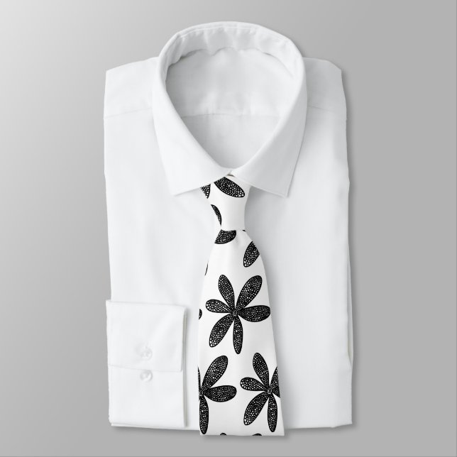 Corbata Flor de bonito - Negro sobre blanco (Atado)