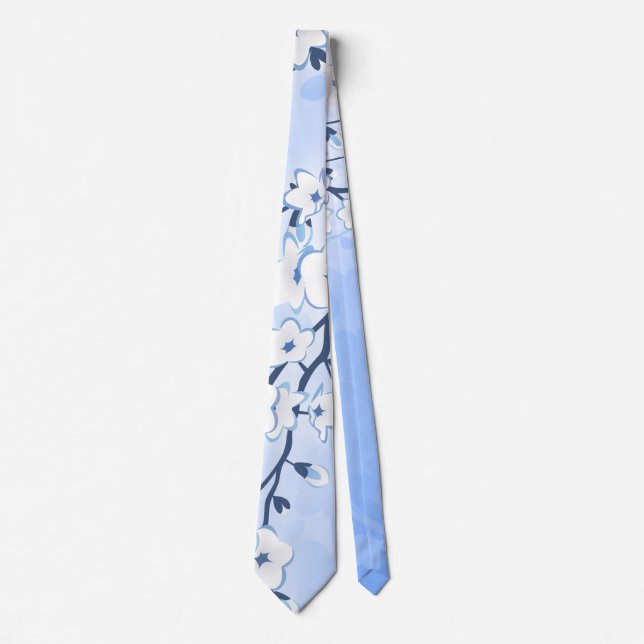 Corbata Flor de Cerezo Azul Blanco (Anverso)