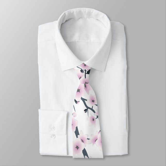 Corbata Flor de cerezo Dusky Blanco Rosa Floral (Atado)