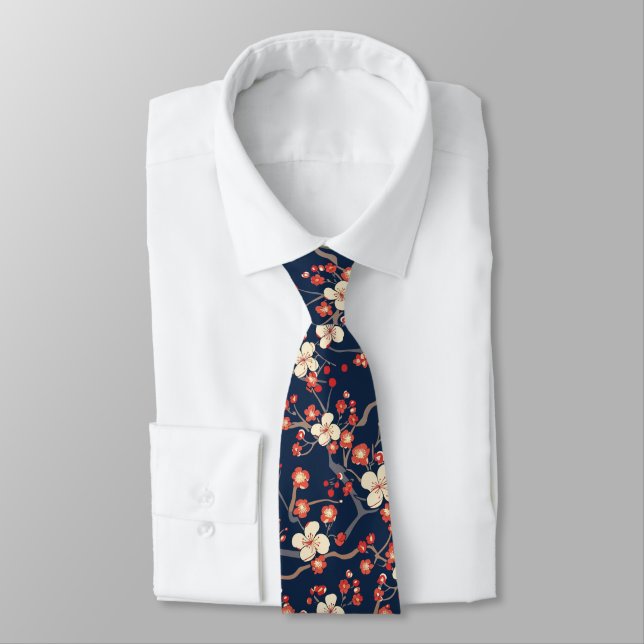 Corbata Flor de Cerezo Roja Naval Japonesa (Atado)