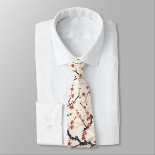 Corbata Flor de Coral Rojo Ume Japonés Patrón de Onda de M
