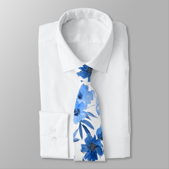 Corbata Flor de Cornflower azul trendy floral moderna (Atado)