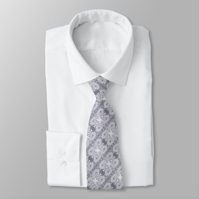 Corbata Flor de dalia gris y blanca (Atado)