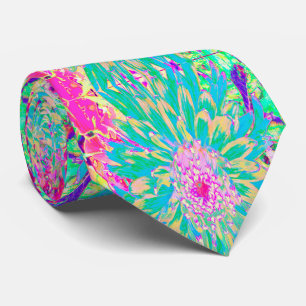 Corbata Flor de Dalia Verde Turquesa y Rosa Caliente Decor