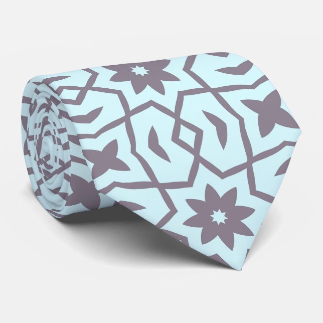 Corbata Flor de estrella en gris sobre azul pálido (Enrollado)