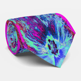 Corbata Flor de hibiscus verde y azul psicodélico retro