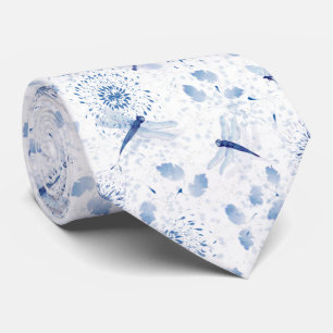 Corbata Flor de la libélula azul Chinoiserie