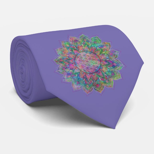 Corbata Flor de la Vida - Mandala Indio 7c (Enrollado)