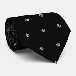 Corbata Flor de Lis de plata negra, patrón Lili francés