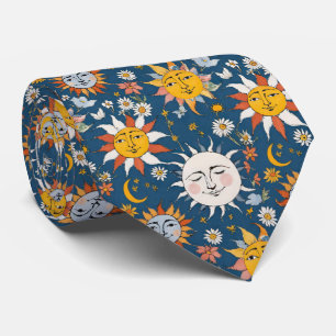 Corbata Flor de Sol y Luna en Azules y Amarillos