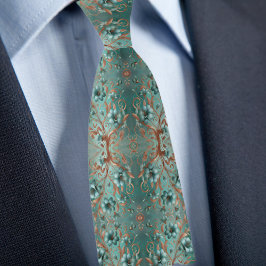 Corbata Flor Elegante de Cobre y Turquesa Minimalista