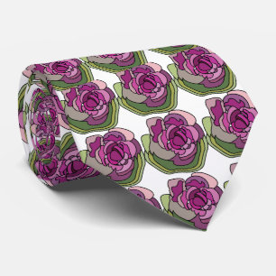Corbata Flor Floral Verde Púrpura