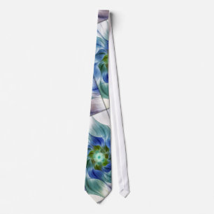 Corbata Flor Fractal Abstracta de Pastel Azul y Verde