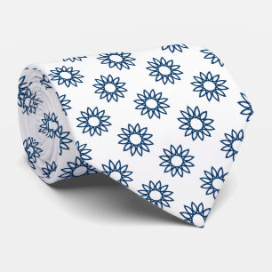 Corbata Flor geométrica 01 - Azul shibori en blanco