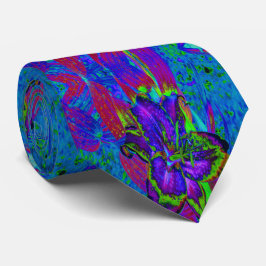 Corbata Flor Psicodélica morada y lirio verde limón