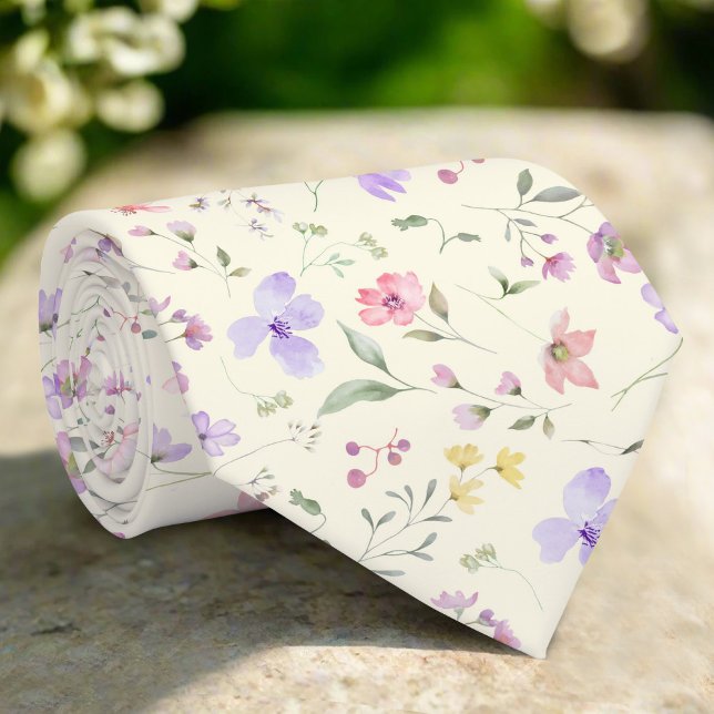 Corbata Flor Salvaje Colorida Sobre Fondo Amarillo Claro (Subido por el creador)