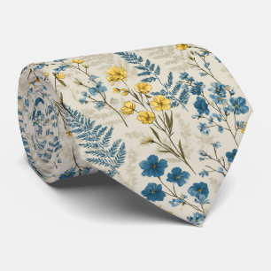 Corbata Flor salvaje dorada y azul