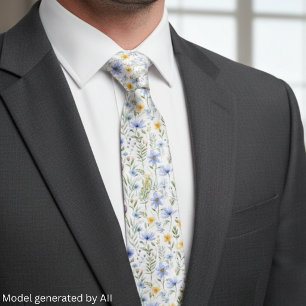 Corbata Flor silvestre acuarela azul púrpura elegante