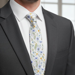 Corbata Flor silvestre acuarela azul púrpura elegante