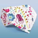 Corbata Flor silvestre acuarela Botánica Floral<br><div class="desc">Una moderna pintura acuarela de flores y hojas con ricos colores otoñales esparcidos en un fondo blanco. Arte original de Nic Squirrell.</div>