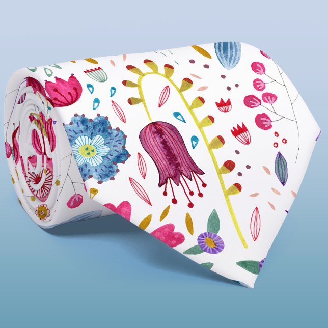 Corbata Flor silvestre acuarela Botánica Floral (Modern watercolor floral tie)