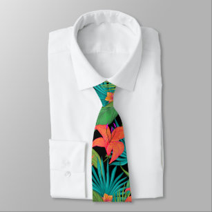 Corbata Flor tropical y hoja de palma Hawaití colorido