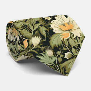 Corbata Flor verde vintage Resumen Arte floral moderno