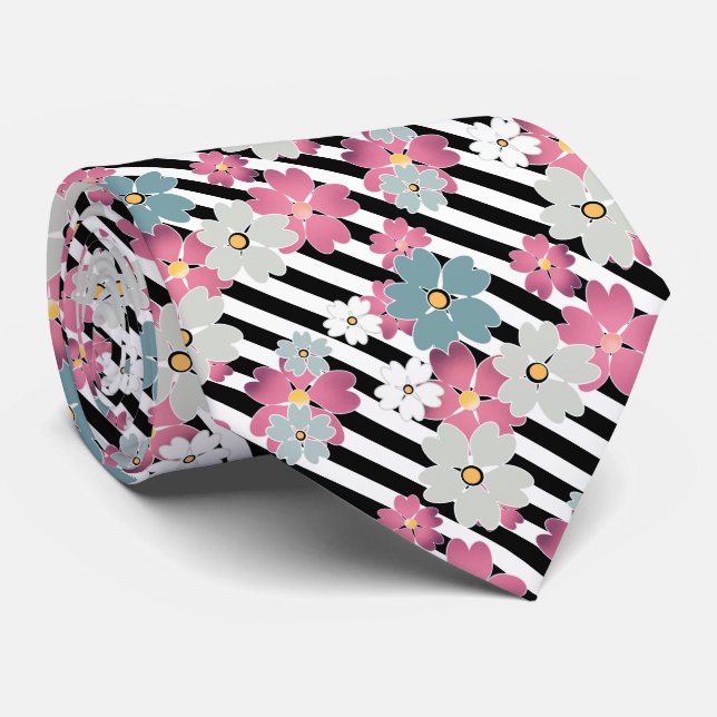 Corbata Floral, a rayas (Enrollado)