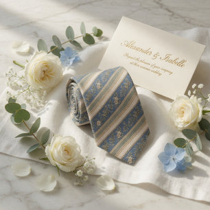 Corbata Floral a rayas vintage azul polvoriento y salvia