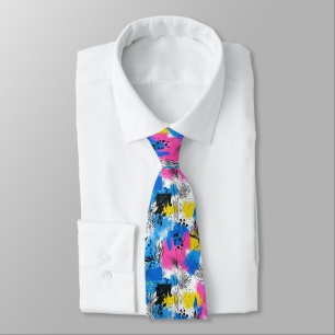 Corbata Floral abstracto en azul, rosa y amarillo intenso