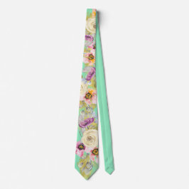 Corbata Floral acuarela en menta neo