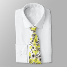 Corbata floral amarilla y gris