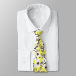 Corbata floral amarilla y gris