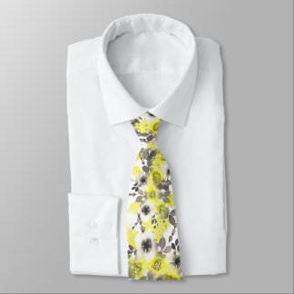 Corbata floral amarilla y gris