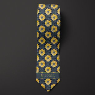 Corbata Floral Amarillo Abstracto y Pizarra