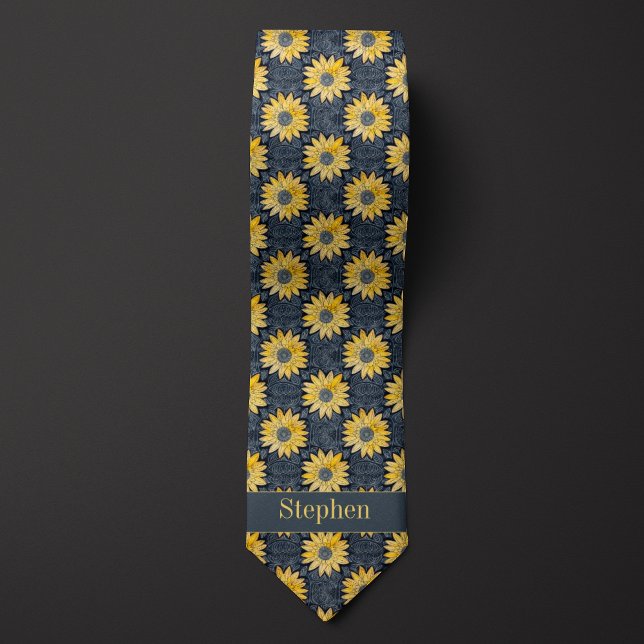 Corbata Floral Amarillo Abstracto y Pizarra (Subido por el creador)