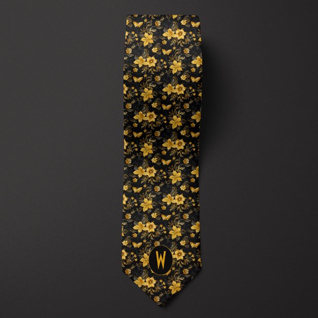 Corbata Floral Amarillo Ámbar sobre Negro (Subido por el creador)