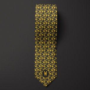 Corbata Floral amarillo crema en negro
