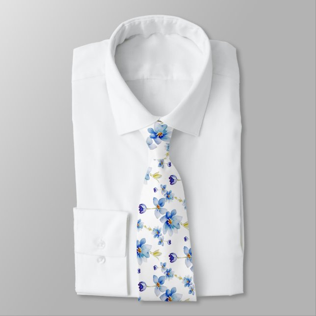 Corbata Floral azul acuático, elegante (Atado)