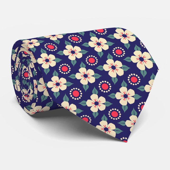 Corbata Floral Azul Marino  (Enrollado)