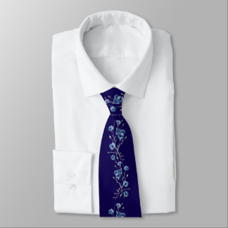 Corbata floral azul marino
